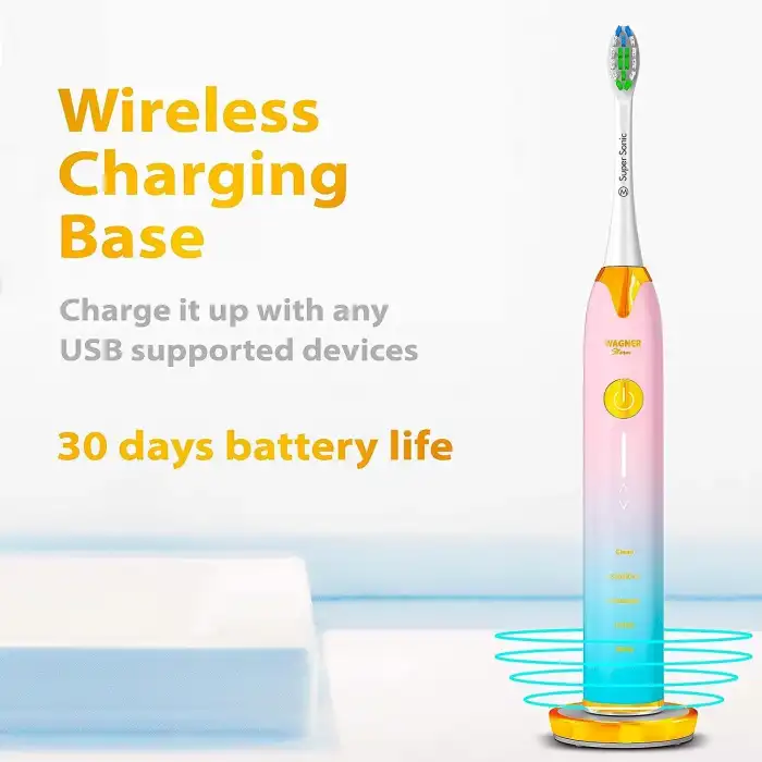 Wagner Stern Basınç Sensörlü Ultrasonik Beyazlatıcı Diş Fırçası - Mavi-Pembe