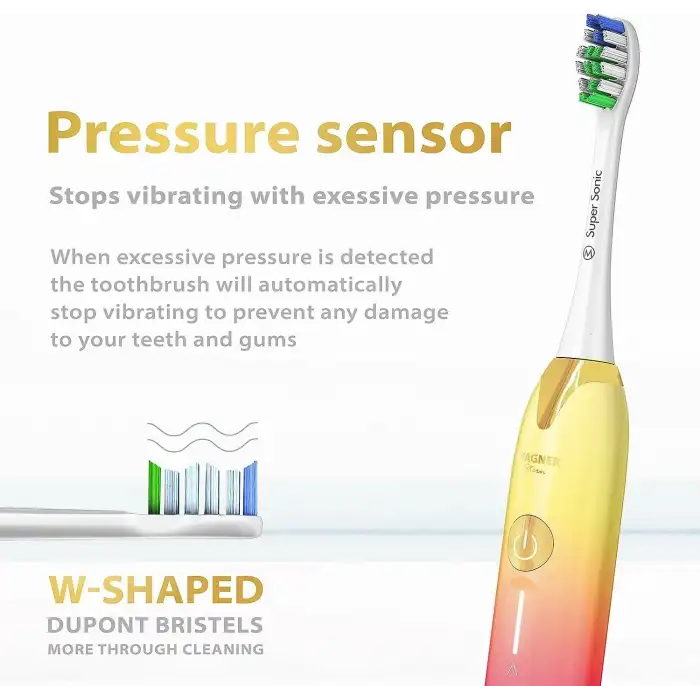 Wagner Stern Basınç Sensörlü Ultrasonik Beyazlatıcı Diş Fırçası - Pembe-Sarı