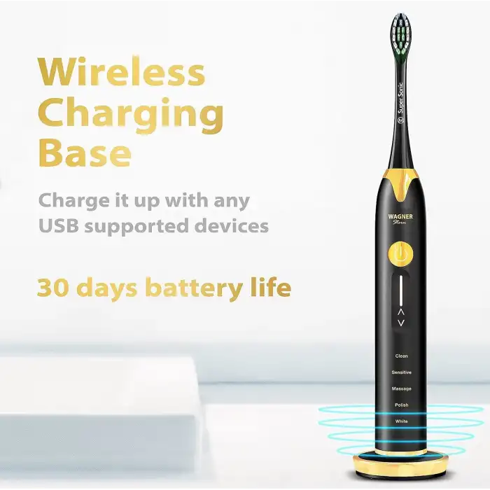 Wagner Stern Basınç Sensörlü Ultrasonik Beyazlatıcı Diş Fırçası - Siyah-Altın