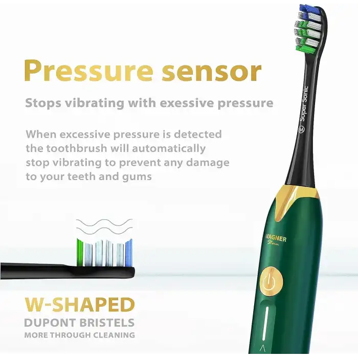 Wagner Stern Basınç Sensörlü Ultrasonik Beyazlatıcı Diş Fırçası - Yeşil-Altın
