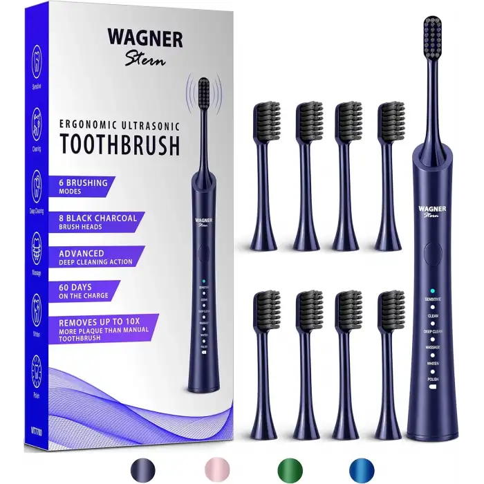 Wagner Stern Ultrasonik Beyazlatma 8 Fırça Başlıklı Diş Fırçası - Mavi