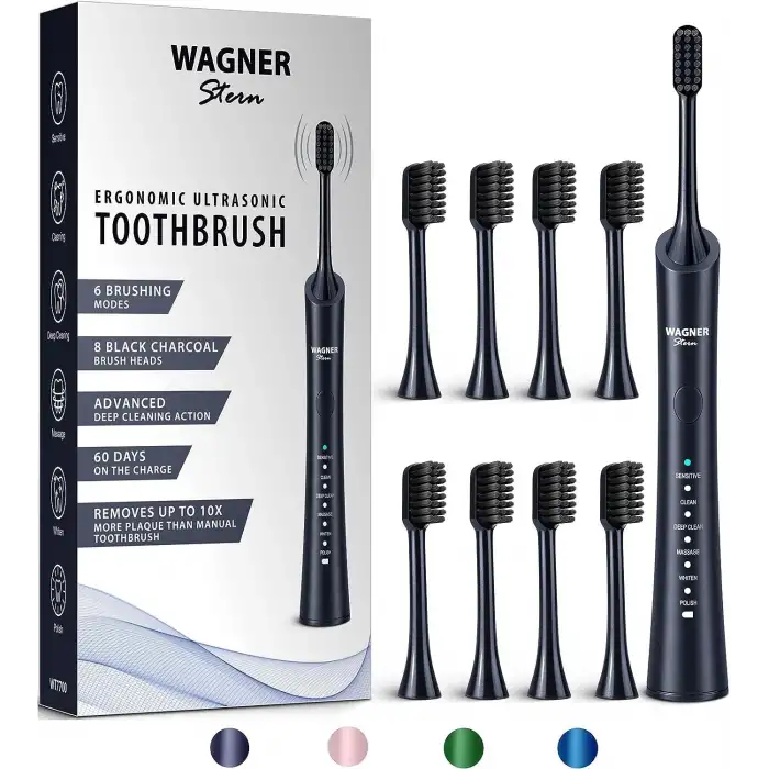 Wagner Stern Ultrasonik Beyazlatma 8 Fırça Başlıklı Diş Fırçası - Siyah