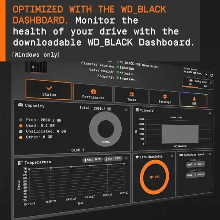 WD_BLACK D50 Game Dock, Thunderbolt 3 Bağlantılı RGB