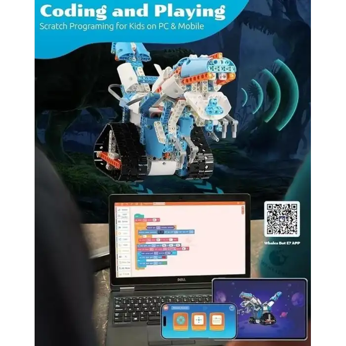 WhalesBot 8+ Yaş  E7 Pro Kodlama Robotu Kodlama Destek Kontrol Cihazı