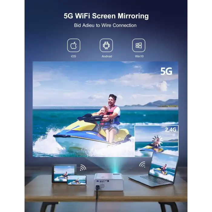 WiMiUS W7 Yerel 1080P Projektör 4K Destekli - 5G WiFi Bluetooth