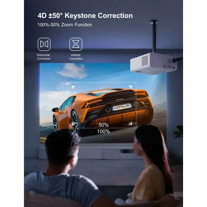 WiMiUS W7 Yerel 1080P Projektör 4K Destekli - 5G WiFi Bluetooth