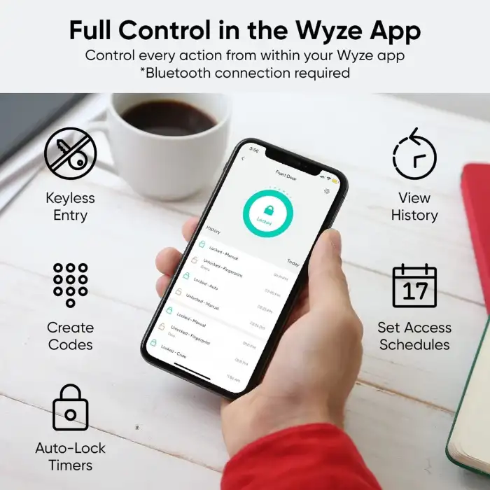 Wyze Bluetooth Parmak İzi Sürgü Kilidi, Tuş Takımlı, IPX5 Dayanıklı