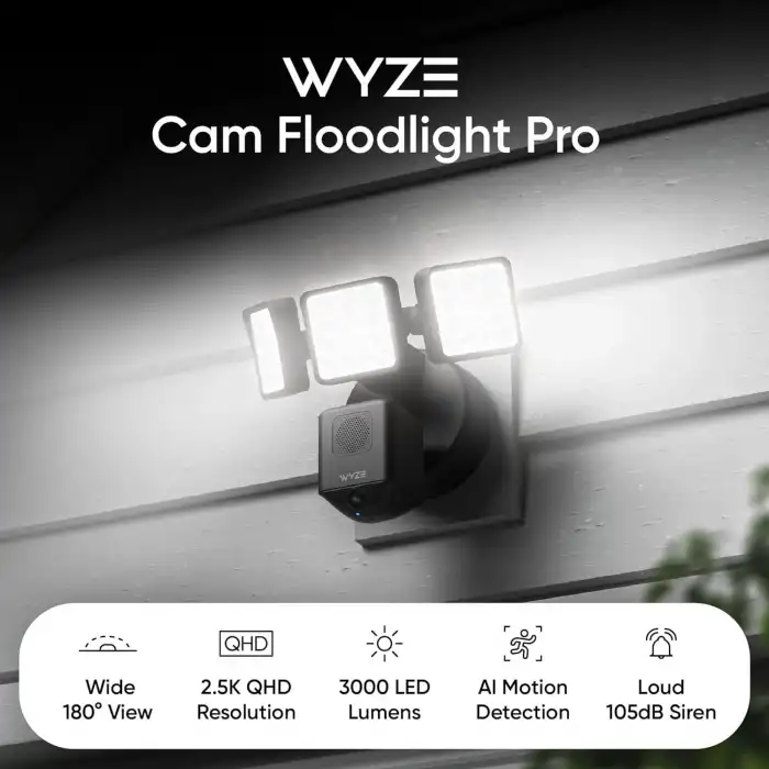 Wyze Floodlight Camera Pro, 2K HD Dış Mekan Güvenlik Kamerası - Siyah