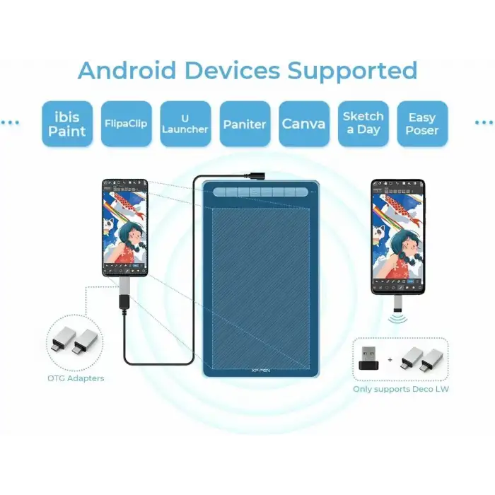XP-Pen Deco LW Bluetooth Kablosuz Grafik Çizim Tableti 10x6  - Mavi