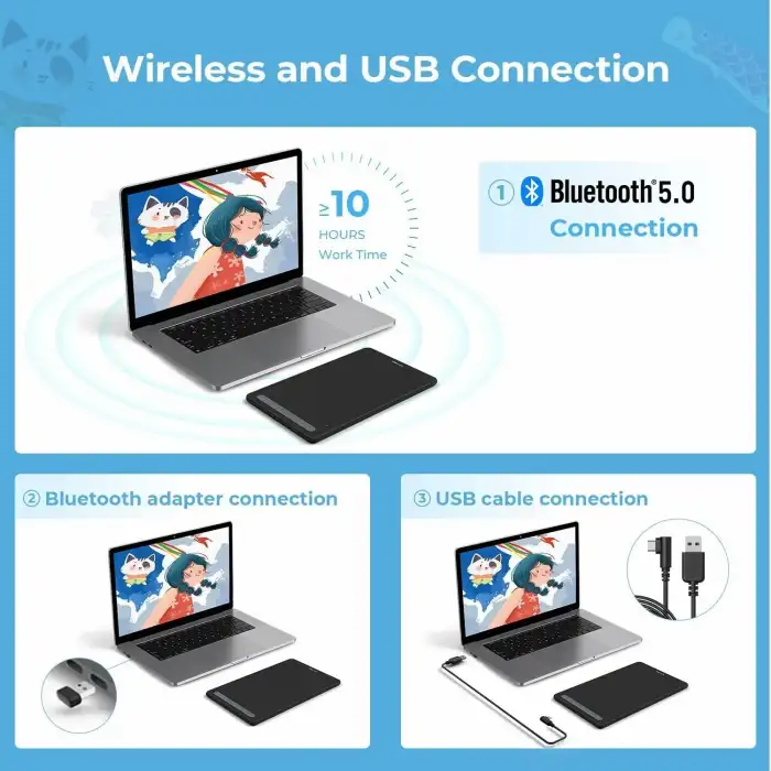 XP-Pen Deco LW Bluetooth Kablosuz Grafik Çizim Tableti 10x6  - Siyah