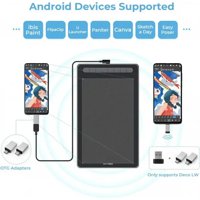 XP-Pen Deco LW Bluetooth Kablosuz Grafik Çizim Tableti 10x6  - Siyah