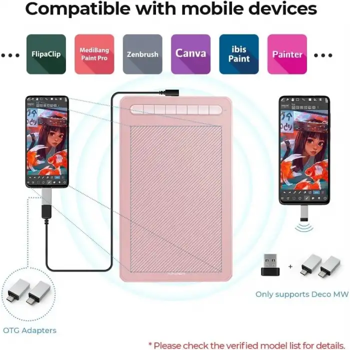 XP-Pen Deco MW Bluetooth Kablosuz Grafik Çizim Tableti 8x5 - Pembe