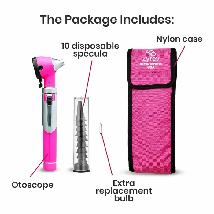 Zyrev ZetaLife Otoskop - Işıklı  Kulak Enfeksiyonu Dedektörü - Pembe
