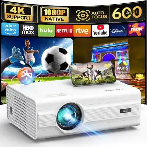Agreago WiFi 6 ve Bluetooth 5.2, Projektör, 600 ANSI Yerel 1080P 4K Destekli - 300 Inc