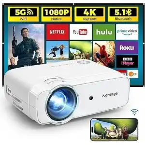 Agreago WiFi ve Bluetooth projektör, 5G WiFi Yerel 1080P 14000L 4K Desteği