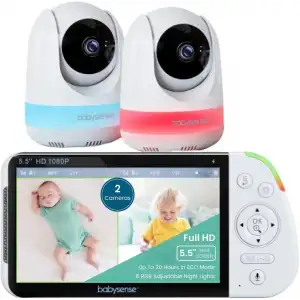 Babysense 5.5 Inc 1080p Full HD Bölünmüş Ekranlı Bebek Monitörü, 2 Kamera