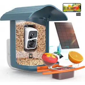 BirdSnap PAV - Akıllı Kuş Yemliği, Güneş Enerjili Kamera 2K HD - Mavi