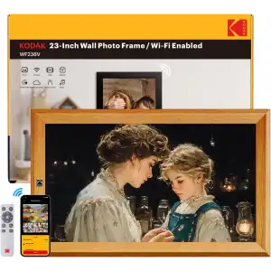 KODAK 23.8 Inc Ahşap WiFi Dijital Fotoğraf Çerçevesi, 1920x1080 FHD IPS Ekran