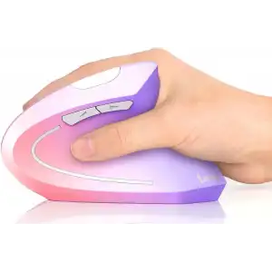 Lekvey Dikey Kablosuz Ergonomik Mouse, Şarj Edilebilir 2.4G Optik - Mor/Pembe