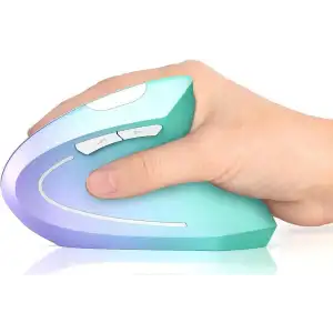 Lekvey Dikey Kablosuz Ergonomik Mouse, Şarj Edilebilir 2.4G Optik - Yeşil/Mor