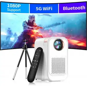 Vasoun 5G WiFi ve Bluetoothlu Mini Projektör, Projektör Standlı 1080P Destekli - Beyaz