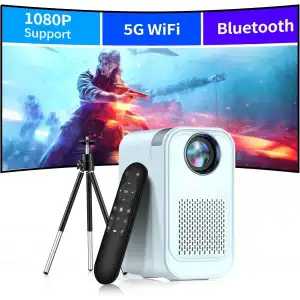 Vasoun 5G WiFi ve Bluetoothlu Mini Projektör, Projektör Standlı 1080P Destekli - Mavi