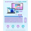 Seenda Yuvarlak Tuşlu Sevimli Kablosuz Klavye ve Mouse, Bluetooth 2.4G - Mavi/Pembe