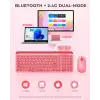 Seenda Yuvarlak Tuşlu Sevimli Kablosuz Klavye ve Mouse, Bluetooth 2.4G - Pembe