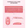 Seenda Yuvarlak Tuşlu Sevimli Kablosuz Klavye ve Mouse, Bluetooth 2.4G - Pembe