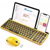 Seenda Yuvarlak Tuşlu Sevimli Kablosuz Klavye ve Mouse, Bluetooth 2.4G - Sarı/Siyah