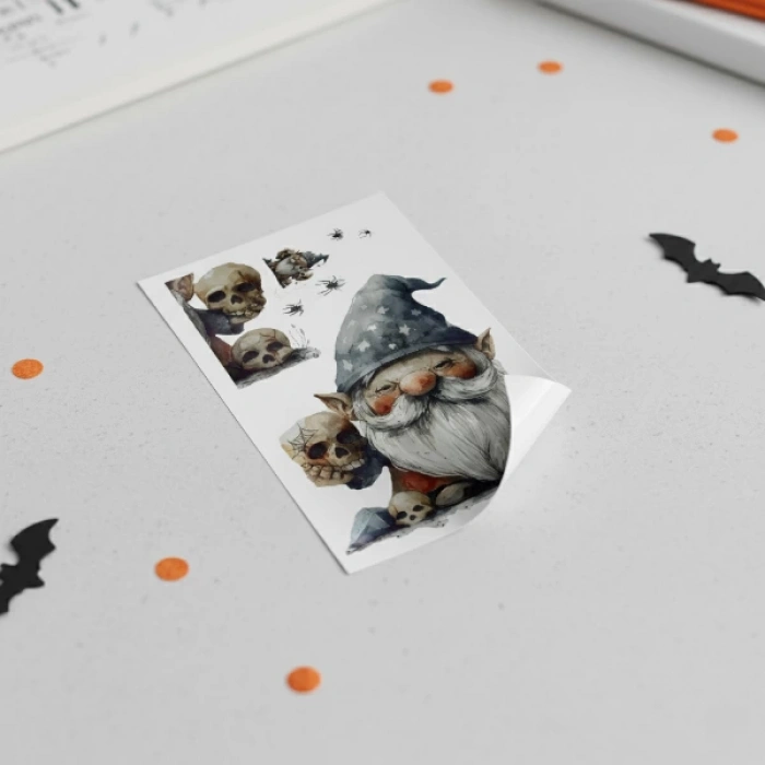 Gotik Cüce ve Kafatası Halloween Duvar Sticker Seti