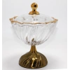 Metal Ayaklı Kristal Cam Şekerlik Gold Detaylı Sunumluk