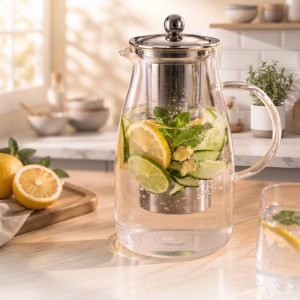 Detoks Sürahisi - 1500 ml - Paslanmaz Çelik Filtre - Cam