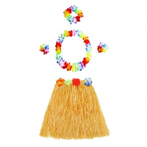 Turuncu Hawaii Seti - Kolye, Etek, Taç ve Bileklik