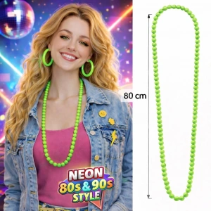 Neon Yeşil Boncuk Kolye 80 cm – Retro 80’ler 90’lar Parti Aksesuarı
