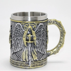 Savaşçı Melek Kanatlı 3D Kabartmalı Paslanmaz Çelik Kupa