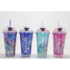 Sevimli Stitch Işıklı Pipetli Pullu Suluk Bardak 400 ml