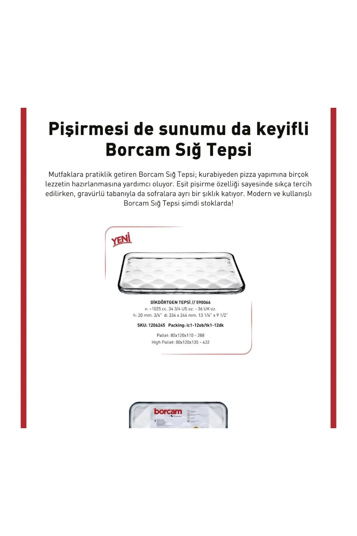 Paşabahçe 590066 Borcam Tepsi 1025 cc 33,4x24,4x2 cm