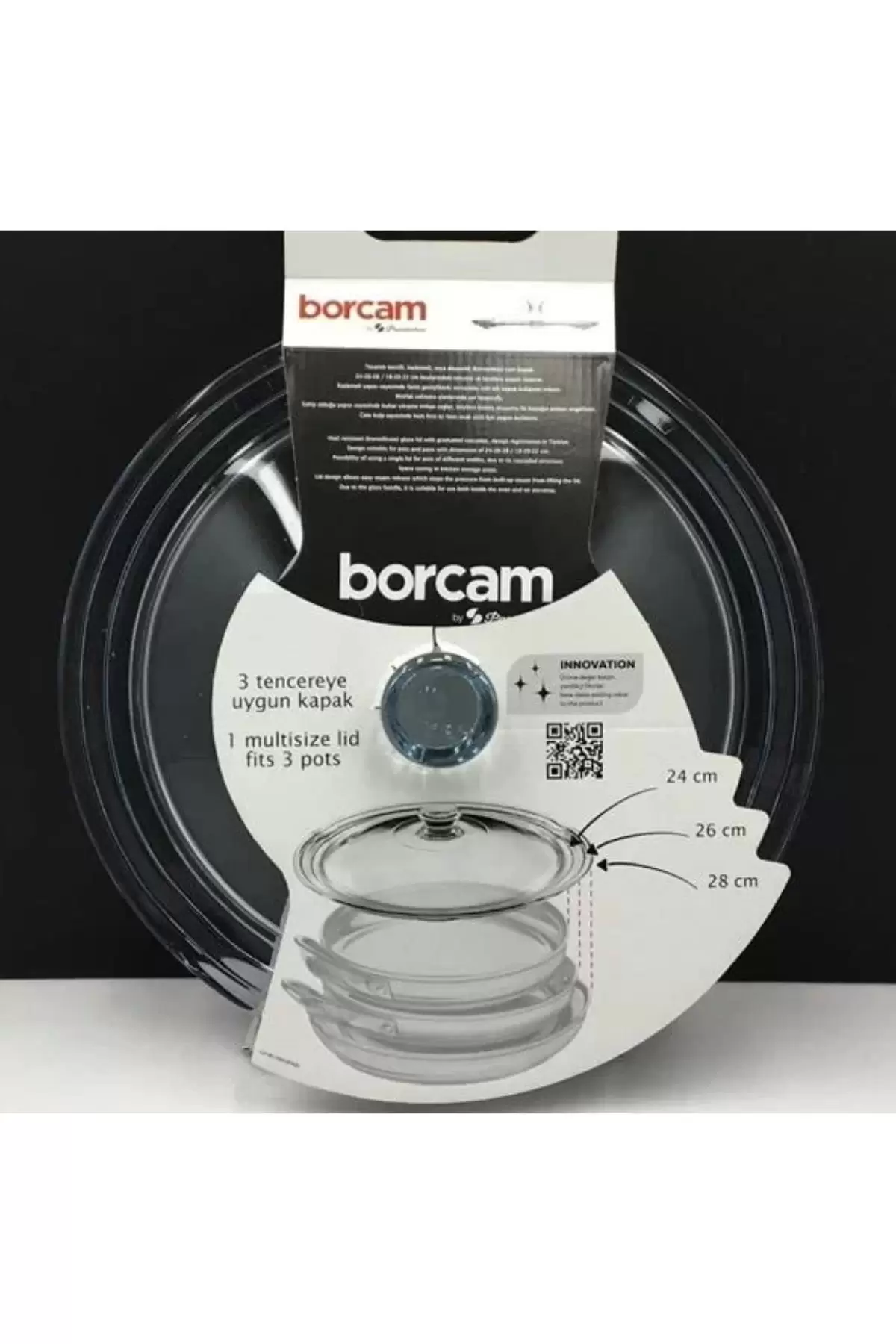 Paşabahçe 590280 Borcam Tencere Kapağı 24-26-28cm Tekli