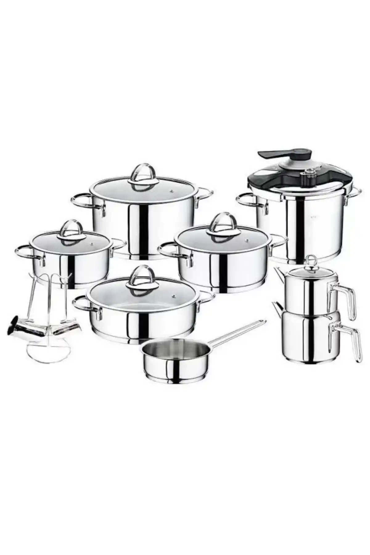 Oms 1087.SDE Sade Silindir Çelik Tencere Seti 18 Parça