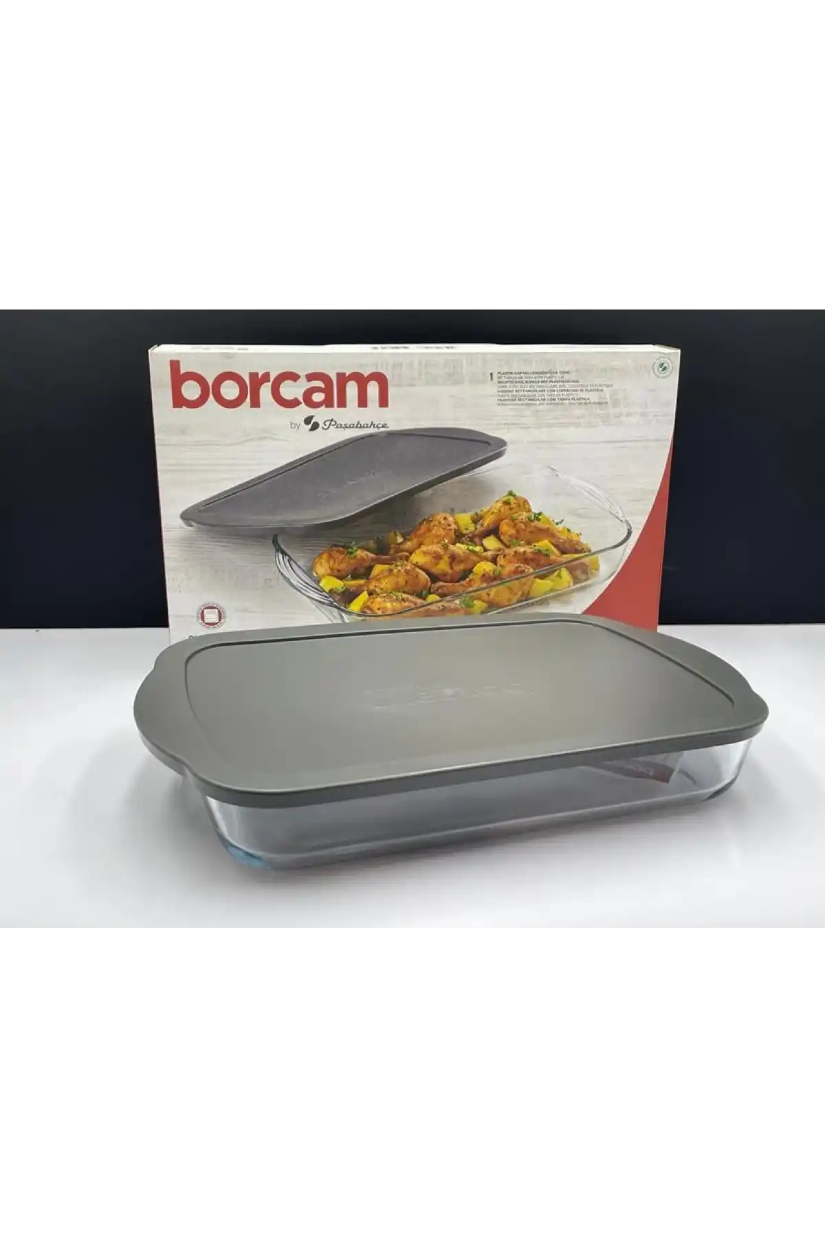 Paşabahçe 59124 Gri Kapaklı Borcam Tepsi 3850 cc 40x25 cm