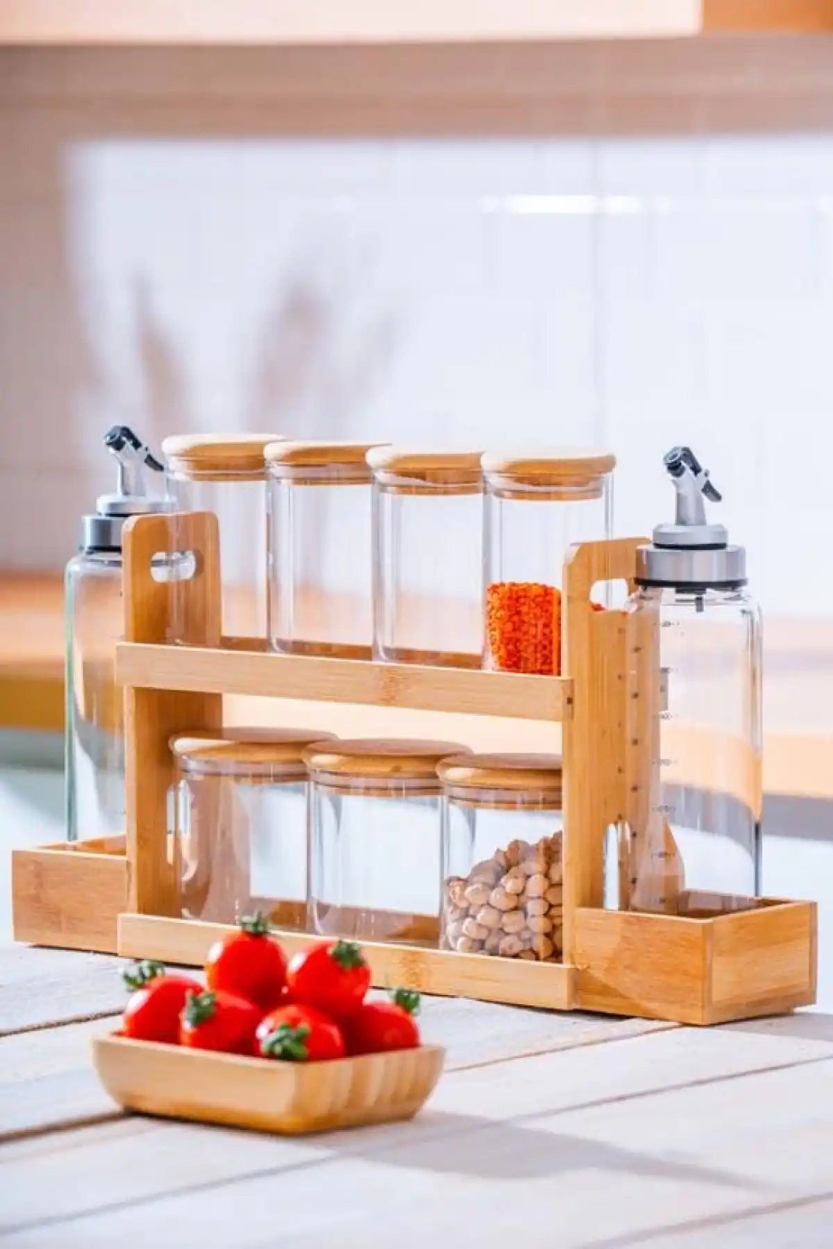 Acar LND7578 Bambu Stantlı ve Kapaklı Baharatlık 9lu