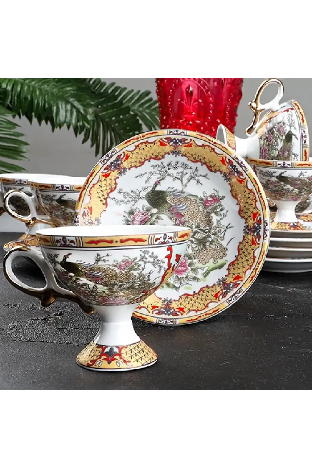 Kosova Ayaklı Porselen Sarı Fincan Seti 6lı