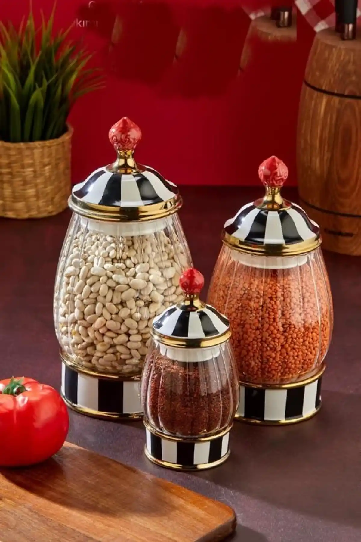 Cooker Siyah-Beyaz Kapaklı Cam Baharatlık Seti 3lü
