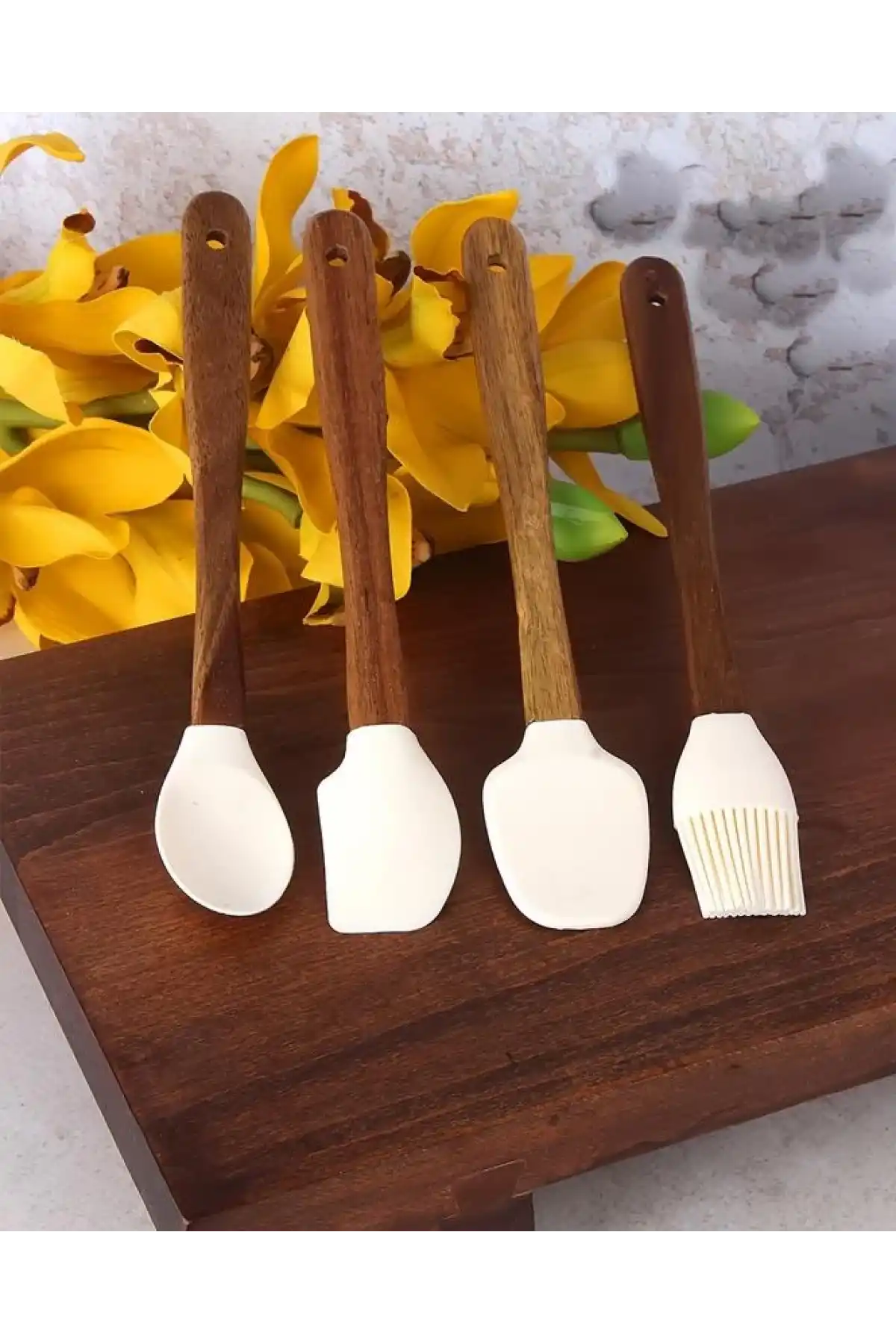Mien Akasya Saplı 4lü Silikon Spatula Set
