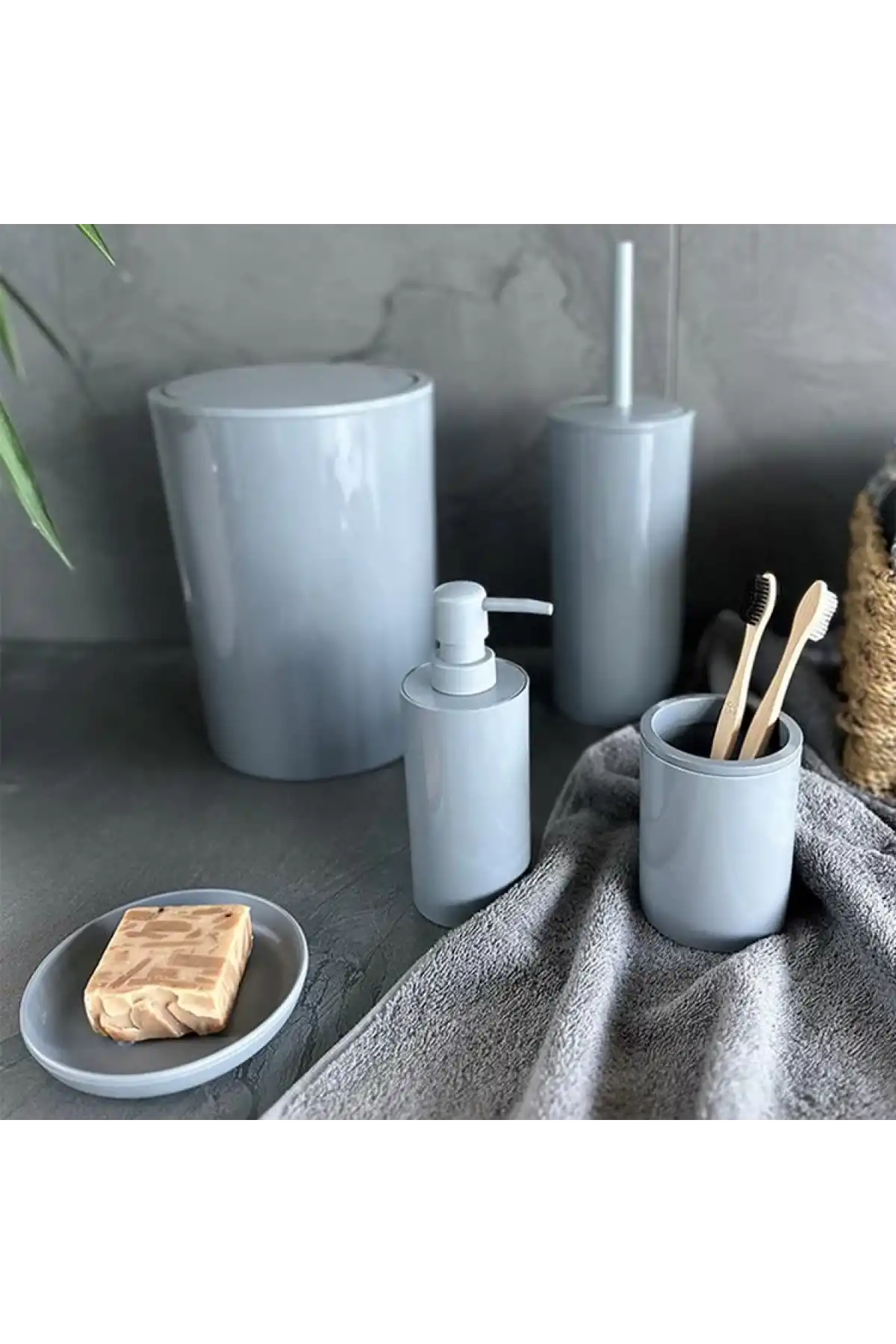 Ansan Flores Akrilik Gri Banyo Seti 5 Parça