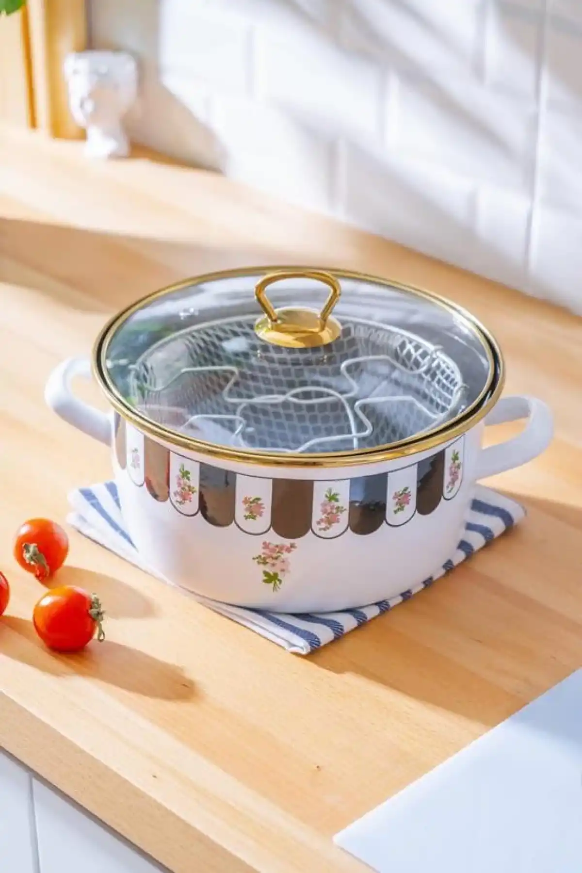 Acar XAP7783 Çiçek Desenli Emaye Kızartma Tenceresi 22 cm