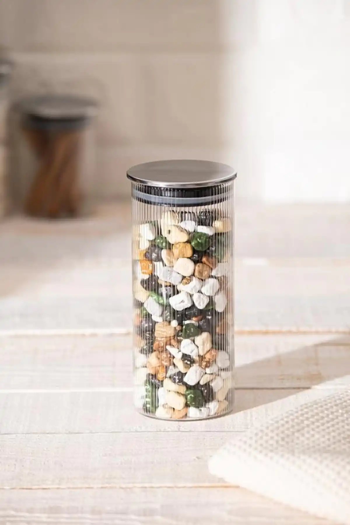 Acar Gri Kapaklı Borosilikat Cam Saklama Kabı-Kavanoz 390 cc