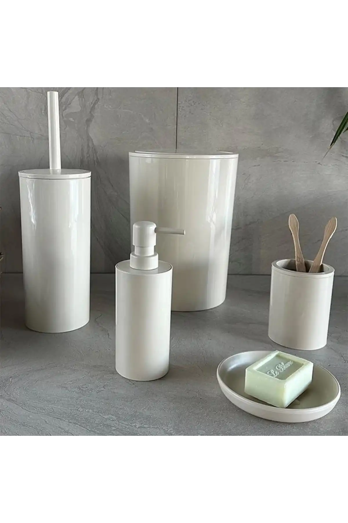 Ansan Flores Akrilik Bej Banyo Seti 5 Parça