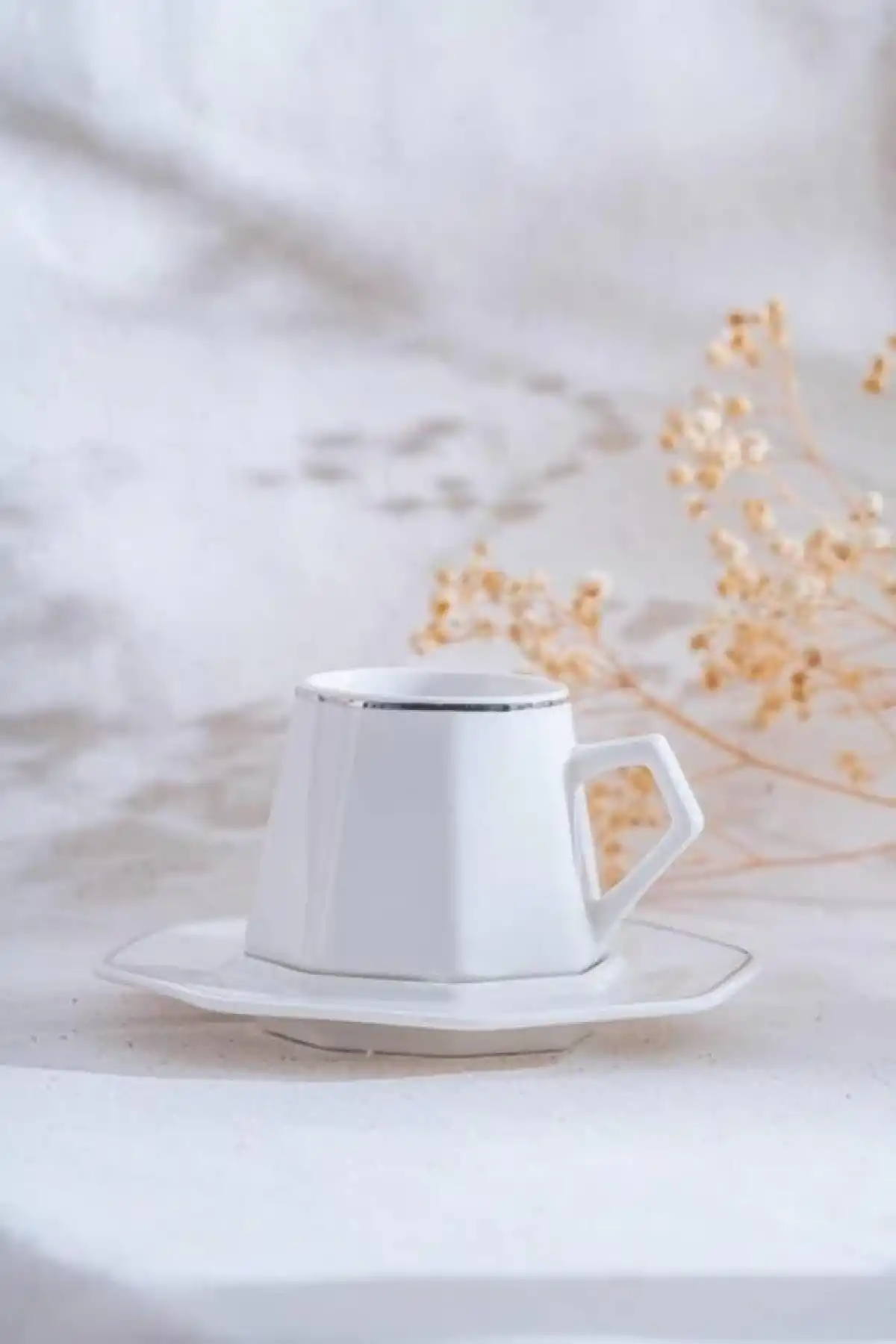 Acar YKG6614 Silver Detaylı Beyaz Porselen Kahve Seti 6lı